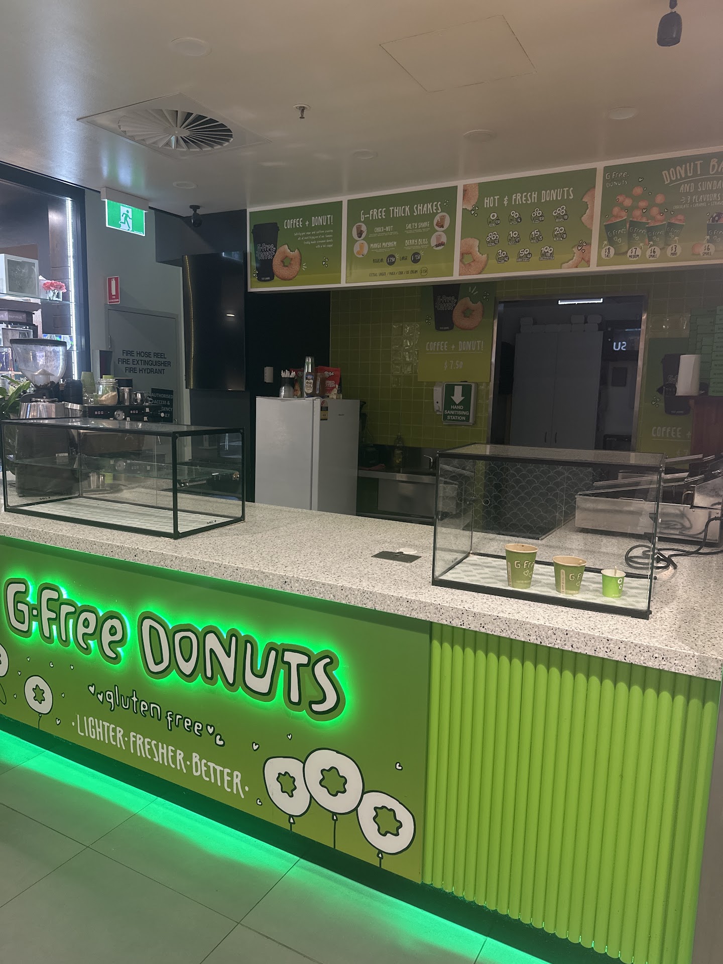 G-Free Donuts counter and menu boards at Toowong Village